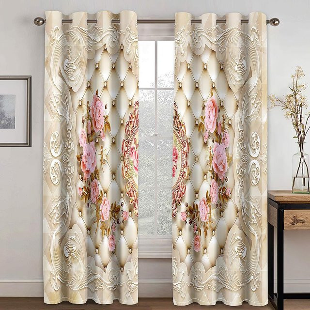 Yiran Furniture Luxus Diamant Blumen Vorhänge aus Polyester, semi-transparent, 2 Stück, Breite: 120 cm, Höhe: 270 cm - Bild 1