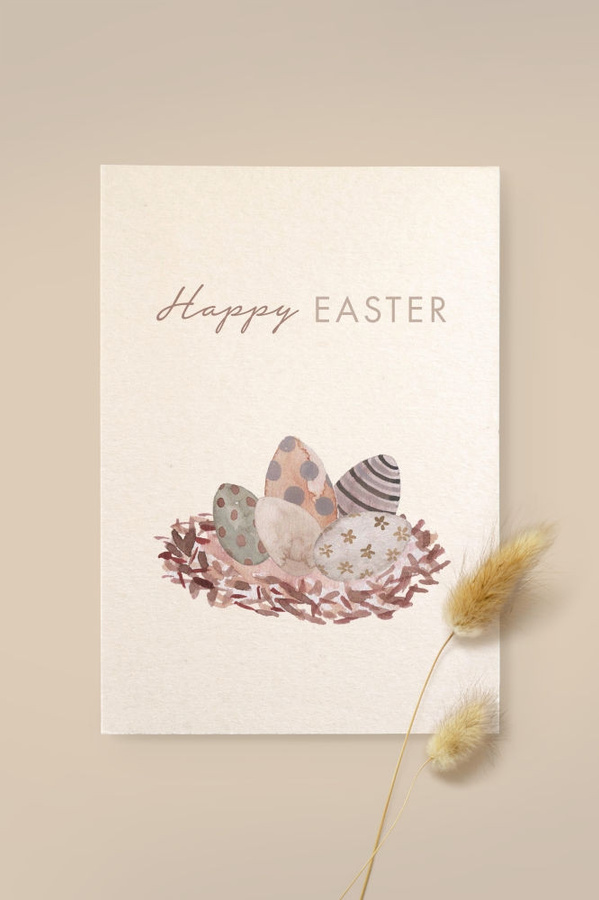 Leevje Osterkarte Happy Easter aus Holzschliffpappe in Weiß und Multicolour - Bild 1
