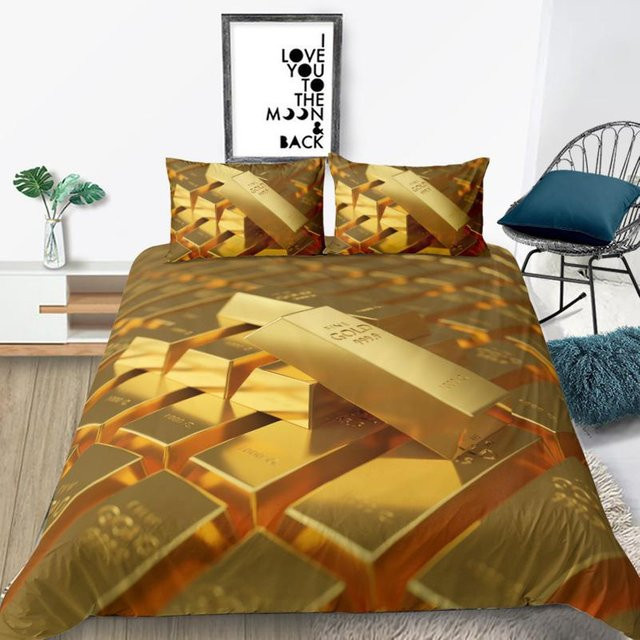 Flylo Bettwäsche Set mit Dollar-Münz- und Barren-Motiv in Gold, 3D-Druck, B/H: 140 x 210 cm - Bild 1