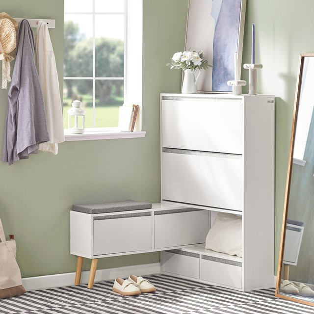 SoBuy Schuhkipper FSR134-W Flurschrank mit Sitzbank und Schubladen in Weiß - Bild 1