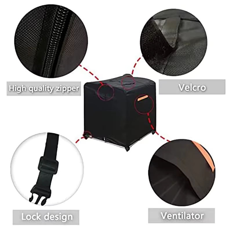 MY·BAKERMAN IBC Tote Cover Schutzabdeckung für 1000l Wassertank, wasserdichtes 420D Material mit Reißverschluss, Farbe: Schwarz - Bild 6