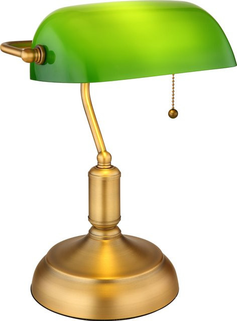 Tischleuchte Globo Lighting ANTIQUE in Gold/Messing mit farbigem Glas und Textilschirm, Höhe: 36,0 cm, Breite: 18,0 cm, Tiefe: 26,5 cm - Bild 1
