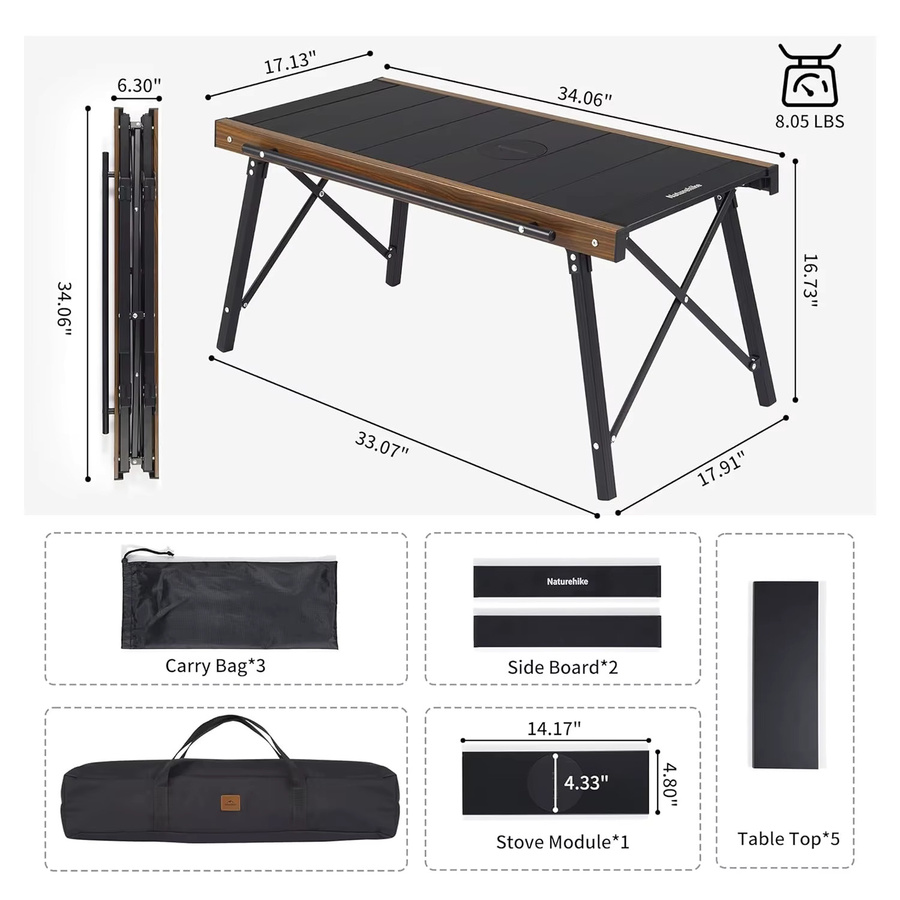 Naturehike Klappbarer IGT-Tisch Multifunktionaler Outdoor-Tisch mit Holz-Optik in Schwarz - Bild 4