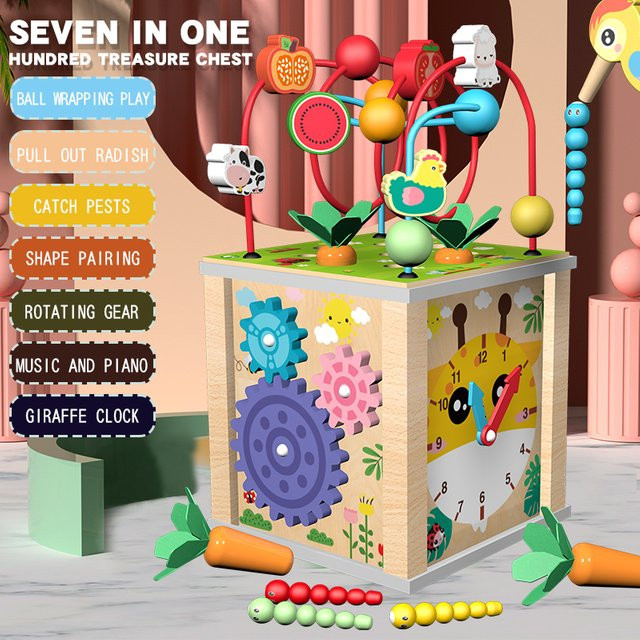 Tlewj Montessori Holz Kinder Spielzeug Multifunktions Perlen Schatz Box Bunt / Mehrfarbig - Bild 1