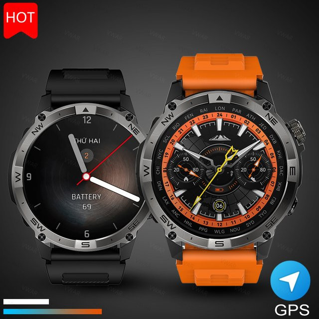 Vwar Smartwatch, GPS, 5 ATM, Schwarz, Edelstahl, Silikon, Herren - Bild 1