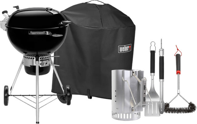 Weber Master-Touch Premium E-5770 Kettle Grill Starterset in Schwarz mit Anzündkamin, Zange, Spatel, Grillbürste, Abdeckung und Kohlen - Bild 1
