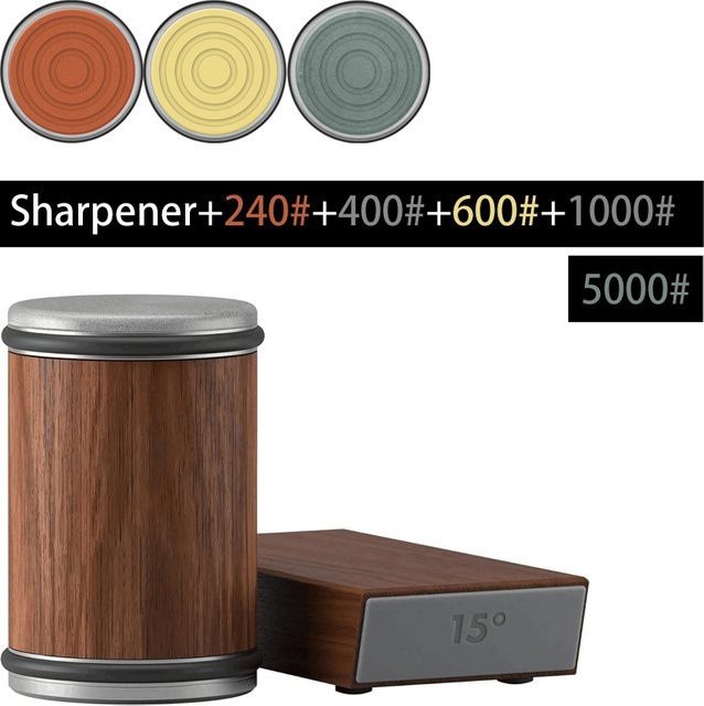 RSCHEF Rollmesser-Schärfer aus Wolframstahl mit verstellbarem Winkel und Zylinder-Set in Braun und Holzoptik - Bild 1