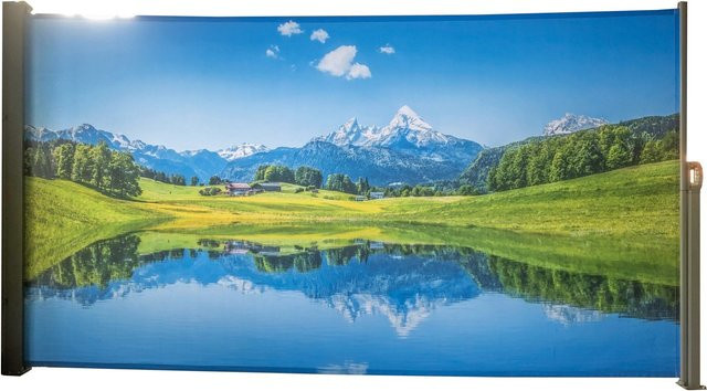 Garden Pleasure Seitenmarkise Motiv Bergsee in Schwarz mit silbergrauem Rahmen und Federrolle, Breite: 300 cm, Höhe: 160 cm - Bild 1
