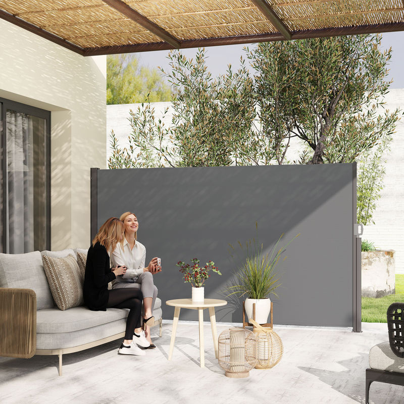 Outsunny Seitenmarkise aus Aluminium und Polyester in Dunkelgrau, Wandmontage, UPF 50+, Höhe: 180 cm, Breite: 300 cm - Bild 2
