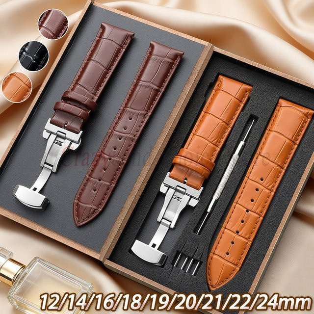Uhrenarmband Leder, Bambusmuster, Schmetterlingsverschluss, Unisex - Bild 1