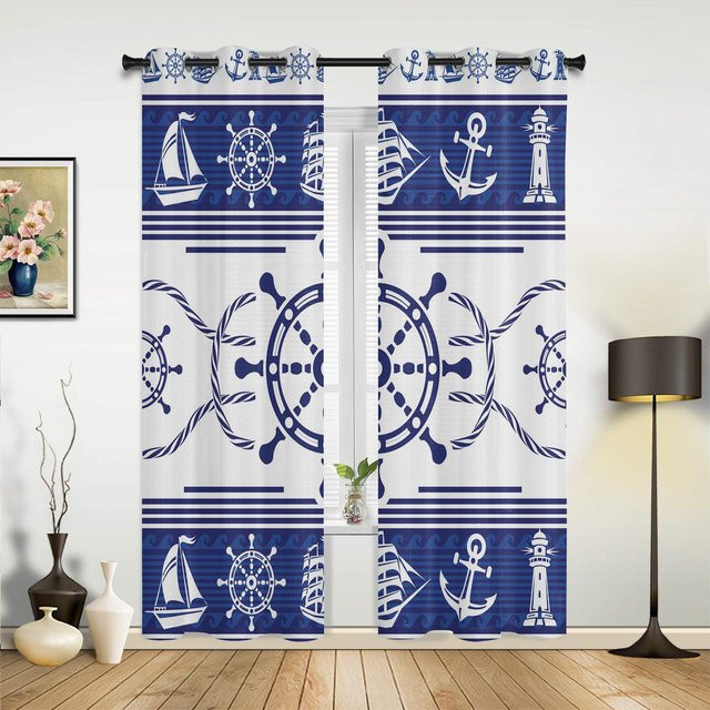 Moderne Vorhänge im chinesischen Stil mit schwarzem Drachen und blauem Muster, halbtransparent, Breite: 135 cm, Höhe: 60 cm - Bild 1