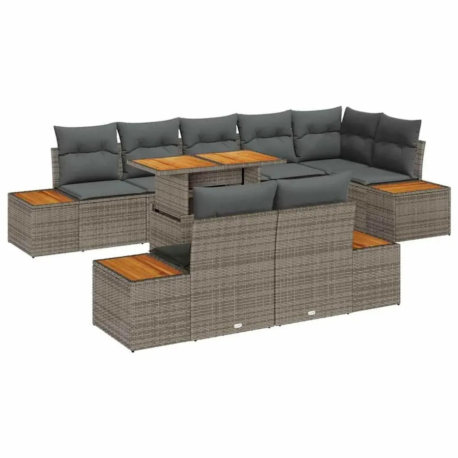 vidaXL Garten-Sofa-Set aus Poly-Rattan in Grau mit 9-teiliger L-Form, Polstern und Stauraumfunktion - Bild 2