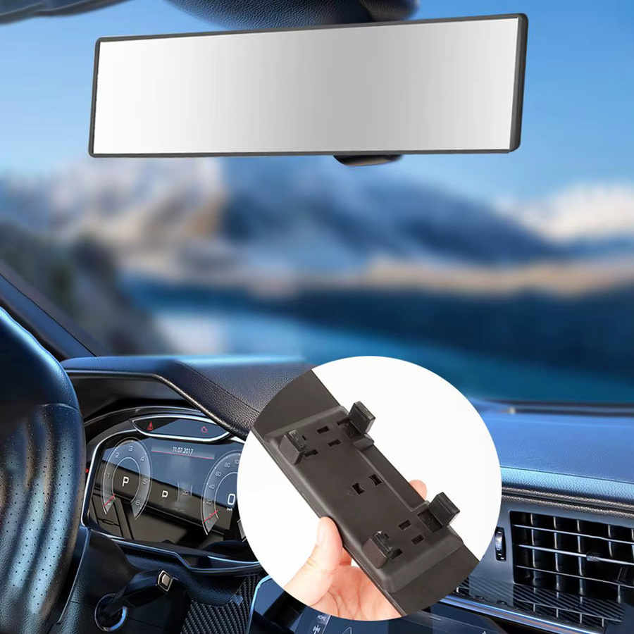 Konvexer Panorama-Rückspiegel mit Anti-Glare-Effekt und Gummiclips in Schwarz, Breite: 28,5 cm - Bild 5