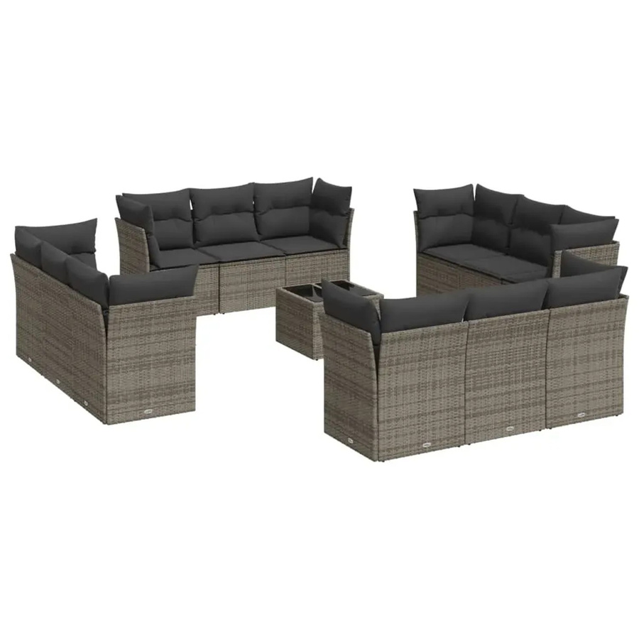vidaXL 13-teilige Garten-Sofagarnitur in Grau aus Polyrattan mit Kissen und Gartentisch - Bild 2