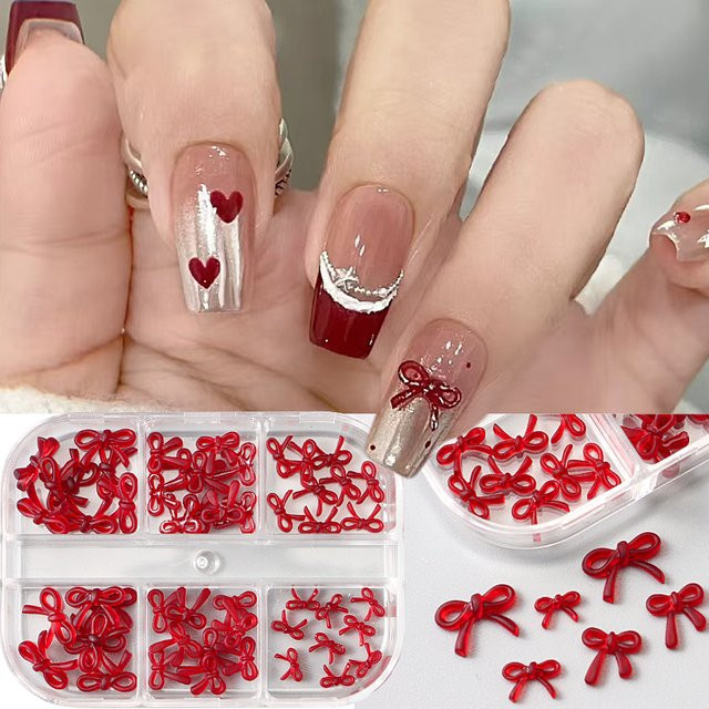 Full Beauty Nagel Charms Rote Schleifen, Glänzend, Unisex - Bild 1
