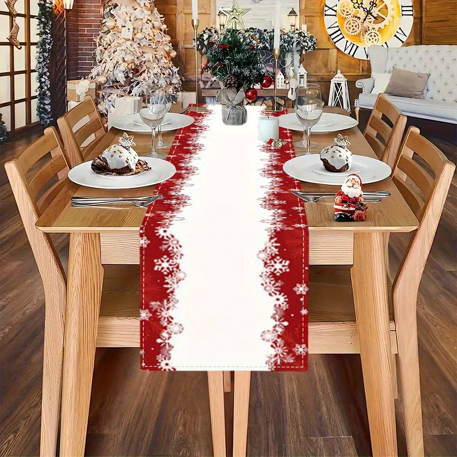 VIKAMA Weihnachts-Tischläufer mit roten und weißen Schneeflocken für deine Feiertagsdekoration - Bild 3