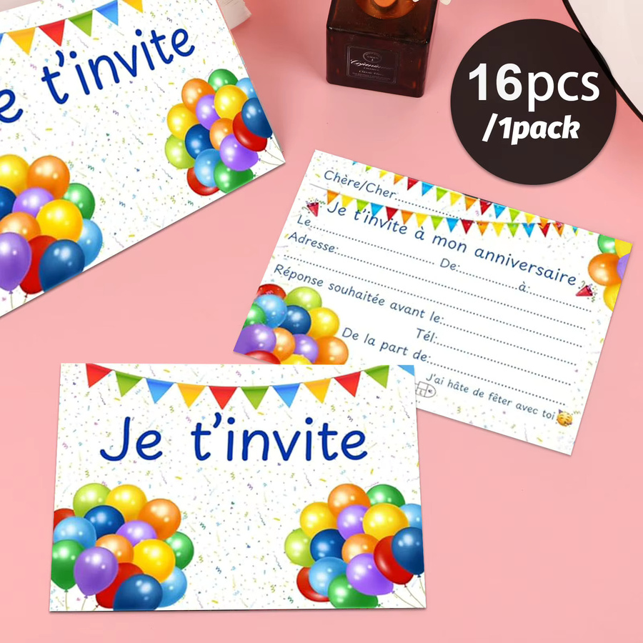 16 Stück Geburtstagseinladungskarten für Kinder mit bunten Luftballons und Kränzen in Mehrfarbig - Bild 3