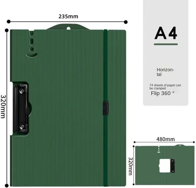 Yiran Furniture Klemmbrett A4 Memoboard aus Kunststoff, wasserdicht und faltbar, grün - Bild 1