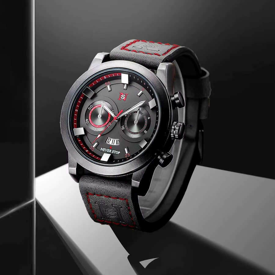 NS Armbanduhr, Quarz, Leder, Schwarz, Herren - Bild 2