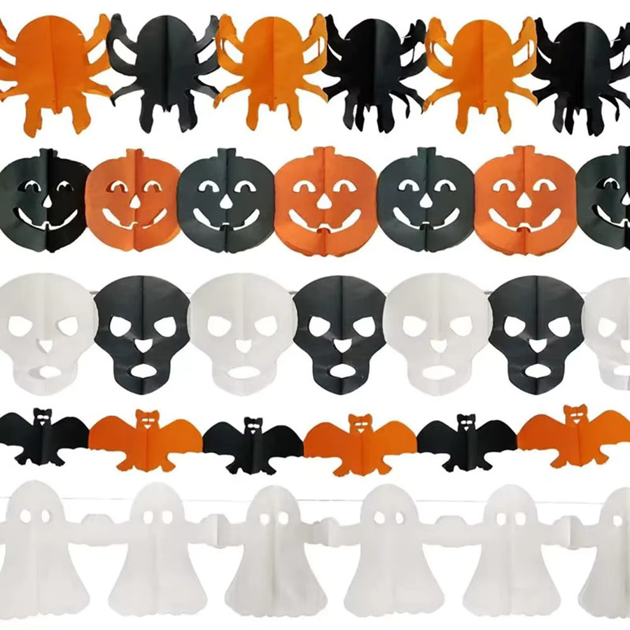AFYPRTY Halloween Papierbanner Girlande mit Spinne, Kürbis, Geist und Fledermaus in Orange zur Partydekoration - Bild 3