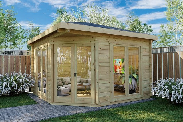 5-Eck-Gartenhaus Fargo B aus Holz mit 44mm Wandstärke, B/T: 4 x 4 m - Bild 1