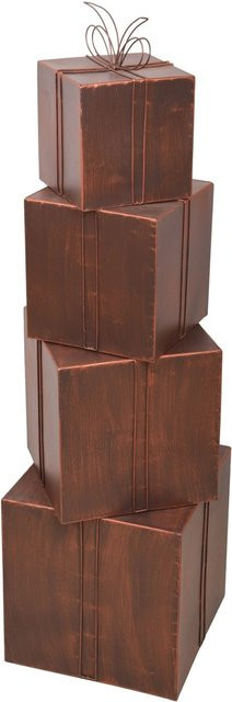 DELUKE MEFO Metall-Dekoration Geschenkpakete 4er Set aus Stahl in Rostfarben, B/T/H: 48 x 35 x 35 cm - Bild 1