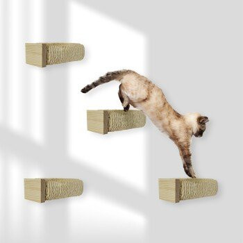 Rohrschneider Katzentreppe Wandelement für Katzen mit Sisalseil, 4er Set, Farbe: beige/natur - Bild 1