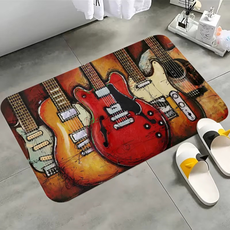 VIKAMA Weiche Bodenmatte mit Musik-Gitarren-Motiv in Multicolour, Rechteckig, B/T: 120 x 80 cm - Bild 2