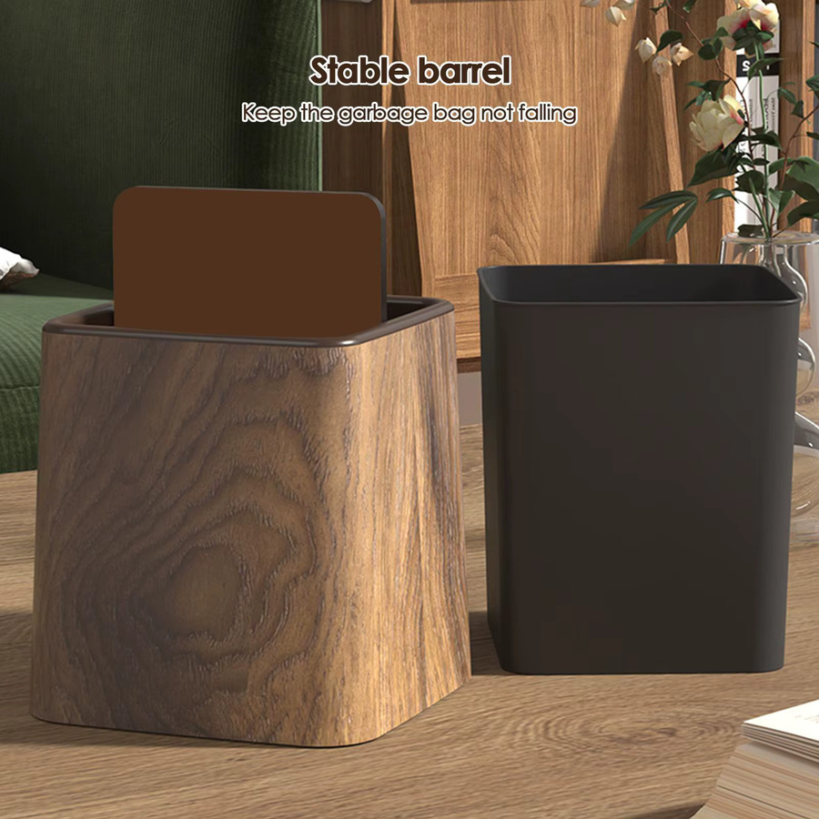 Mini-Desktop-Mülleimer aus Holz mit Deckel in Braun, B/T/H: 15,3 x 14,7 x 15,3 cm - Bild 2
