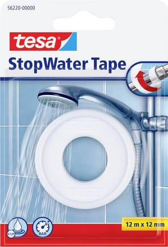 tesa StopWater Reparaturband Weiß, wasserdichtes PTFE-Dichtband, Länge: 12 m, Breite: 12 mm - Bild 1