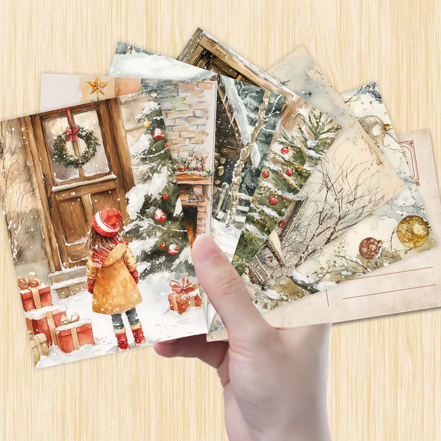 32 Stück Vintage-Weihnachtspostkarten mit Illustrationen und Typografie in Multicolour - Bild 3