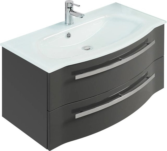 Pelipal Waschbeckenunterschrank Serie 4005 in Steingrau hochglänzend Breite: 90 cm - Bild 1