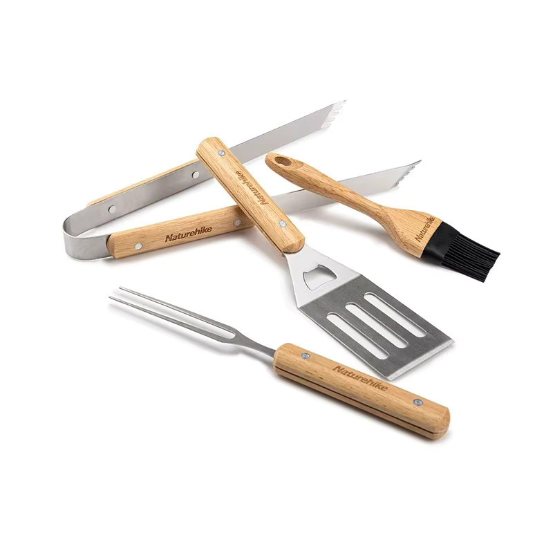 Naturehike Camping-Grillbesteck-Set aus Edelstahl in Silber Matt mit Messer, Gabel, Zange und Ölpinsel - Bild 2