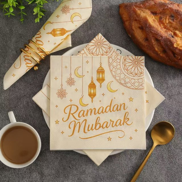 GUANYAO Ramadan Servietten mit Goldmond-Aufdruck, 2-lagig, 20 Stück, Farbe: Gold, B/T: 33 x 33 cm - Bild 1