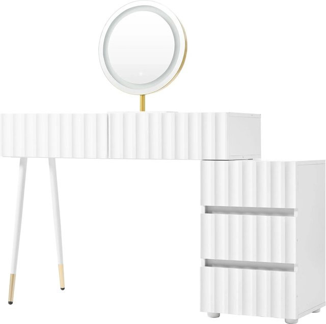 okwish Schminktisch mit LED Spiegel Beleuchtung und 5 Schubladen in Weiß, B/T/H: 100 x 40 x 127 cm - Bild 1