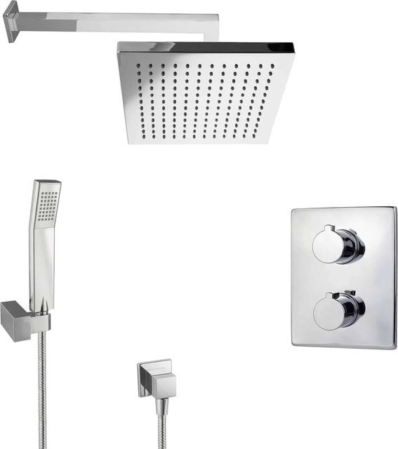 PaulGurkes Regendusche Unterputz Dusch Set mit Thermostat, Eckig, Chrom/Silber - Bild 1