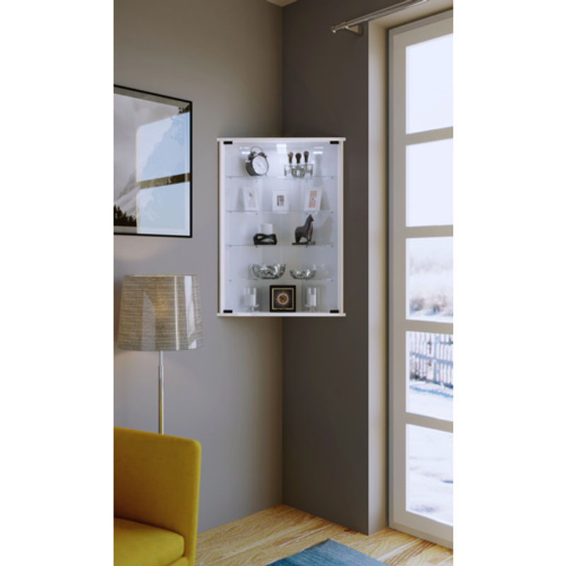 VCM Vitrinenschrank Vecko Eckvitrine Wandhängend in Weiß mit ESG-Sicherheitsglas und Glastüren, B/T/H: 67,3 x 23,0 x 91,0 cm - Bild 2