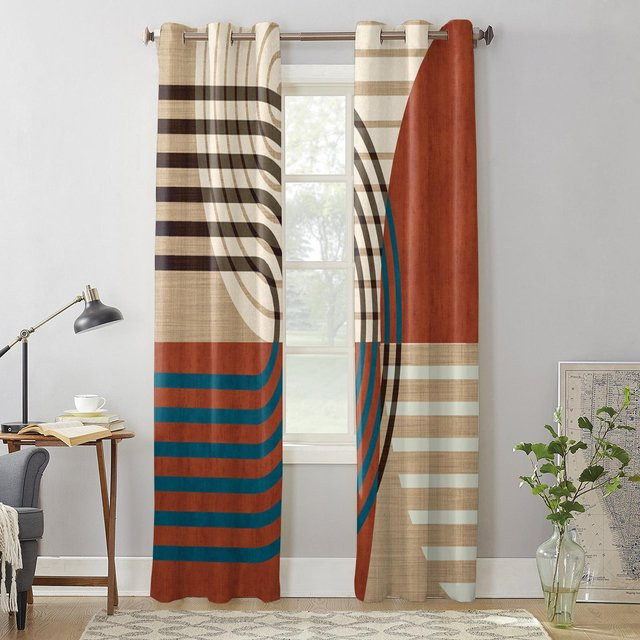 Binchi Outdoor Equipment Boho Fenstervorhang mit abstraktem geometrischem Design, Farbe: Braun, Breite: 135 cm, Höhe: 60 cm - Bild 1