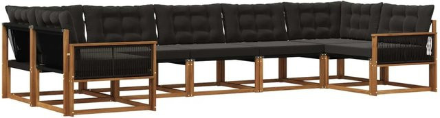 vidaXL Outdoor-Sofagarnitur L-Form aus Akazienholz mit 7 Textilene-Kissen in Natur und Schwarz - Bild 1
