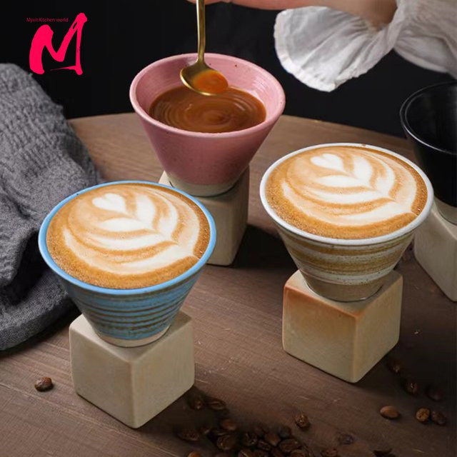 MYVIT Keramik Kaffee Tasse mit floralem Design in Braun, Porzellan Becher für Erwachsene - Bild 1