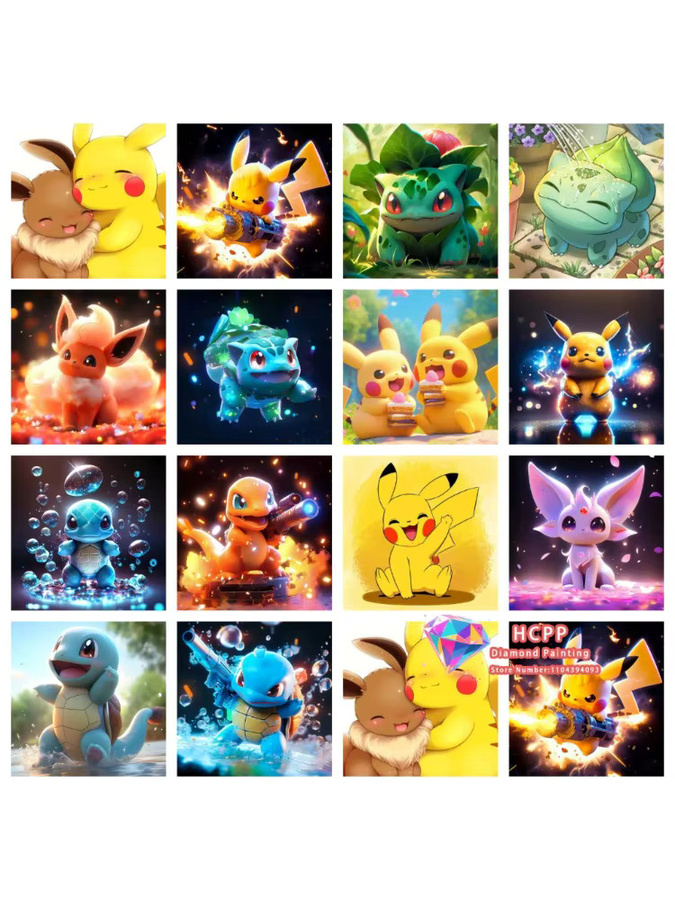 Potdemiel Pokémon Pikachu Eevee Diamant-Malset 5D DIY Kreuzstich in Multicolor, Durchmesser: 20 cm - Bild 3