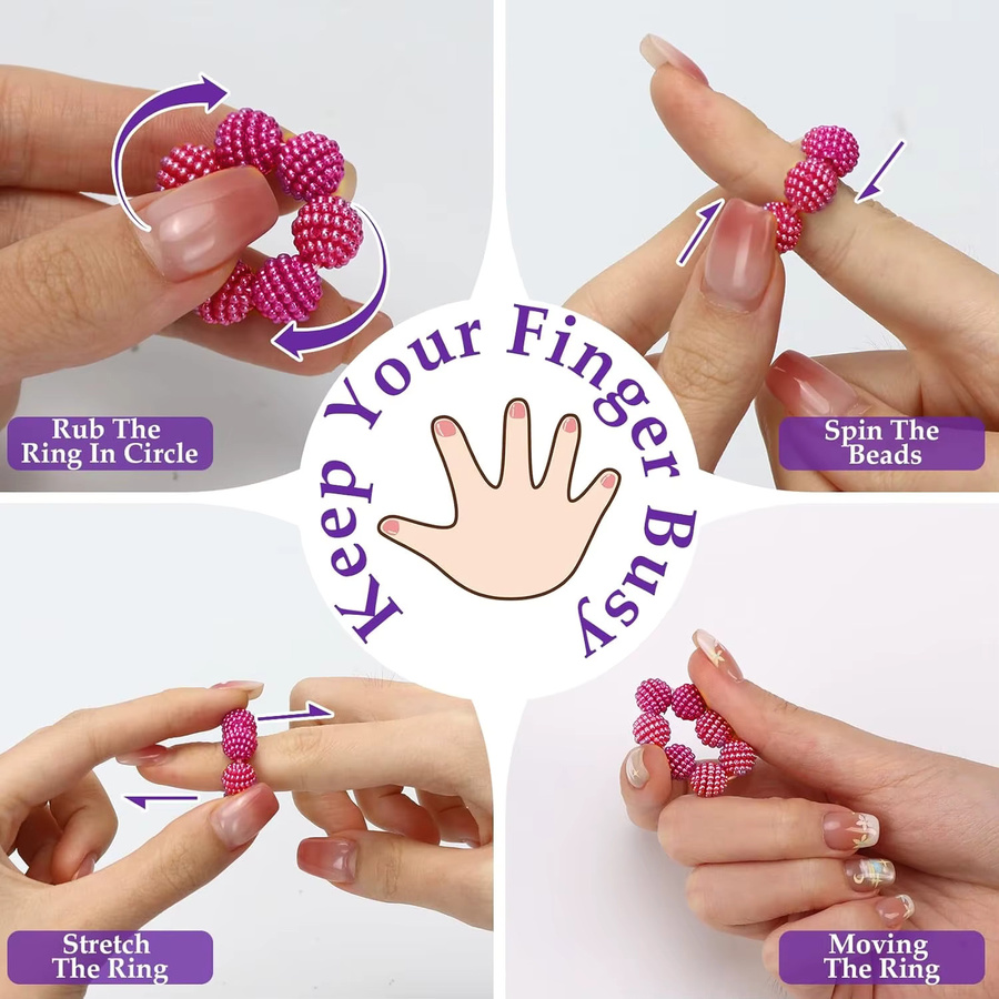 5er-Pack Fidget-Ring, farbig, stachelige Perlen, Unisex - Bild 2