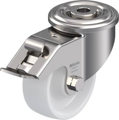 Blickle LEXR-PO 80XR-FI Lenkrolle mit Feststeller, Rad-Durchmesser: 80 mm, Tragfähigkeit: 150 kg, Edelstahl und Kunststoff, Silber/Weiß - Bild 1