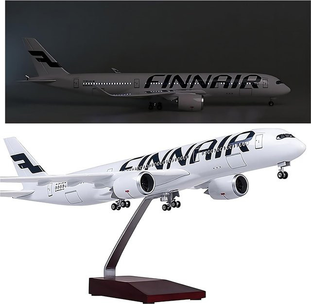 ZOCO Finnair A350 Simulation Zivilluftfahrtflugzeugmodell, Maßstab 1:142, mit Rädern und Lichtern - Bild 1