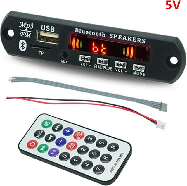 SD&HI Bluetooth 5.0 MP3-Modul mit USB, TF und FM Radio in Schwarz inklusive Fernbedienung - Bild 1