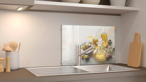 NOVADOORS Glasboard Fine Olive in mehrfarbigem Abstract-Design aus Glas - Bild 1