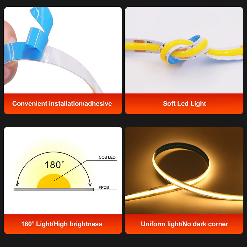 KISUFU COB LED Streifen mit USB 2PIN Anschluss, 5V DC, Breite: 8 mm, 320 LEDs hohe Dichte, flexibler LED Band in Weiß - Bild 3