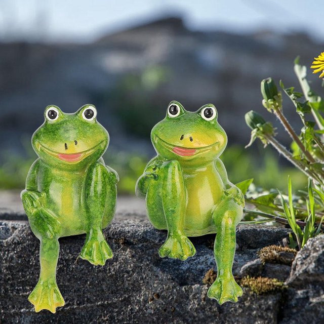 2er-Set mfySpace Frosch-Statuen aus Harz in Grün als Garten-Dekoration und Tischskulptur - Bild 1
