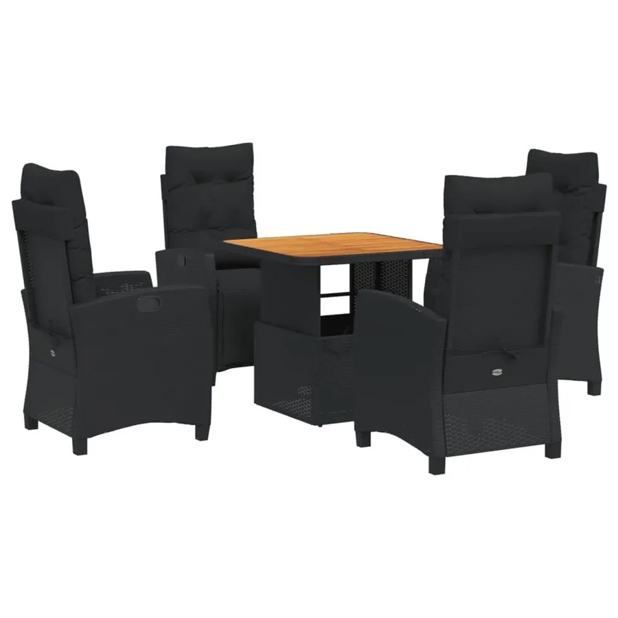 vidaXL 5-teilige Garten-Essgruppe aus Poly-Rattan und Akazienholz in Schwarz mit Kissen - Bild 2