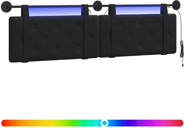 vidaXL Hängendes Kopfteil aus Samt mit integrierter LED-Beleuchtung in Schwarz, B: 170 cm, H: 55 cm, T: 5 cm - Bild 1